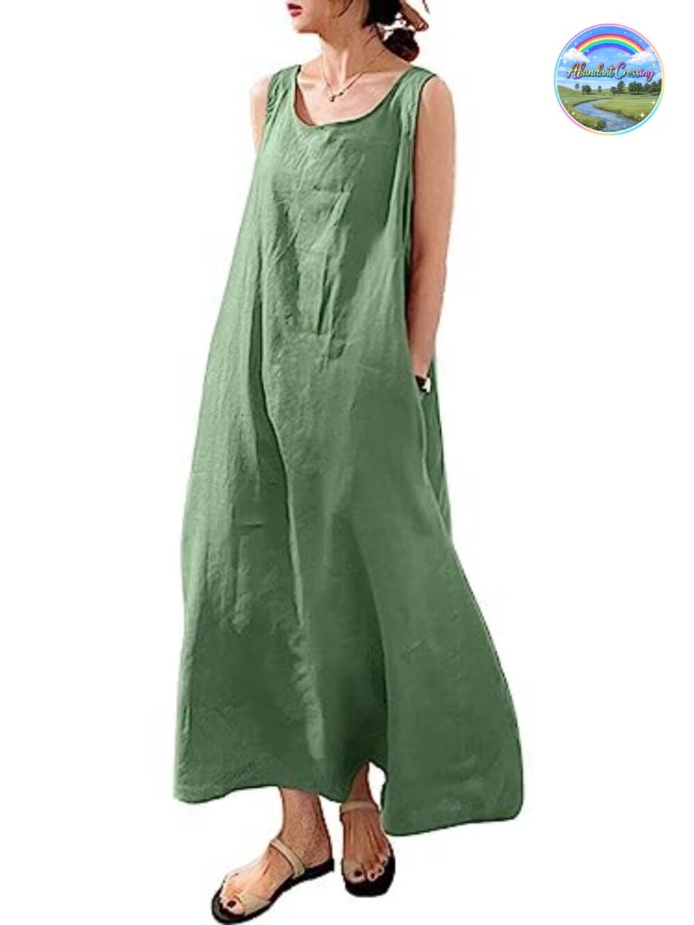 Sleeveless Cotton Maxi Tank Dress with Pockets Loose A-Line Beach